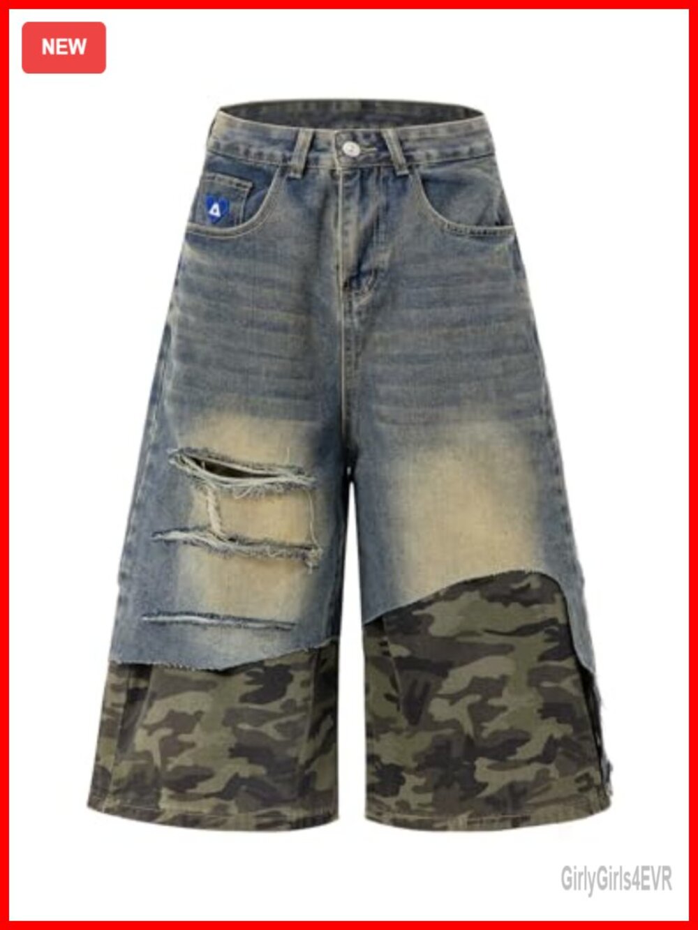 Aelfric Eden Camo Patchwork Baggy Denim Shorts Y2K Streetwear Vintage Wide Leg
